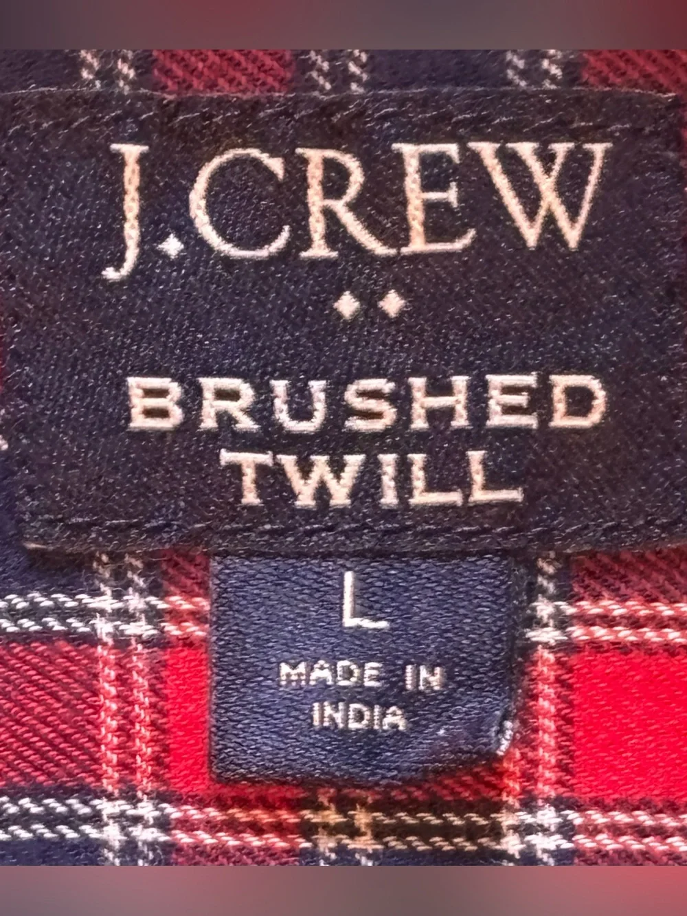 J. Crew Red and Navy Plaid Brushed Twill Button-Down Shirt, Size: L (6531)